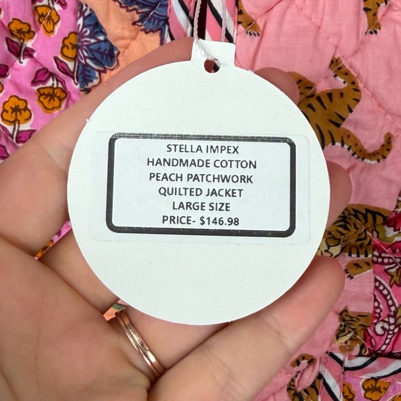 NWT Stella Impex Handmade Cotton Peach Patchwork Quilted Jacket Pink Small - Picture 4 of 10